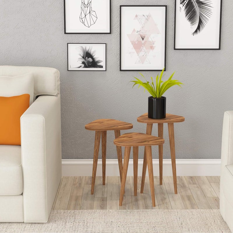 PAK HOME Set of 3 Nesting End Tables Round Wood Stacking Coffee Side Accent Sofa Table for Small Spaces, Living Room, Home Office, Nightstands for Bedroom (Pine Wood Triangle) - Image 3