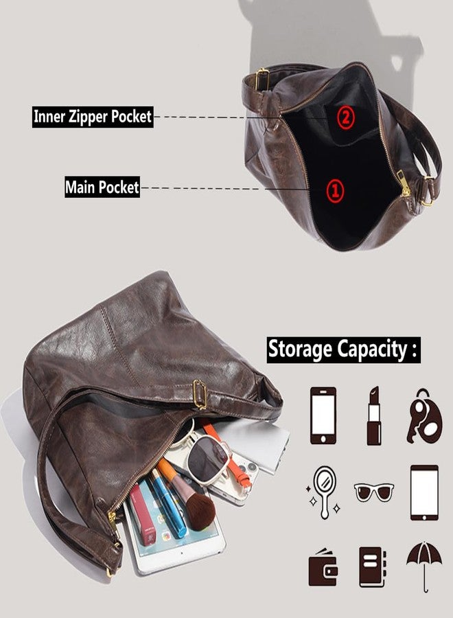 Geelyda Hobo Bag for Women - Vegan Leather Slouchy Shoulder Purse with Adjustable Strap & Zipper Closure - Brown - Image 2
