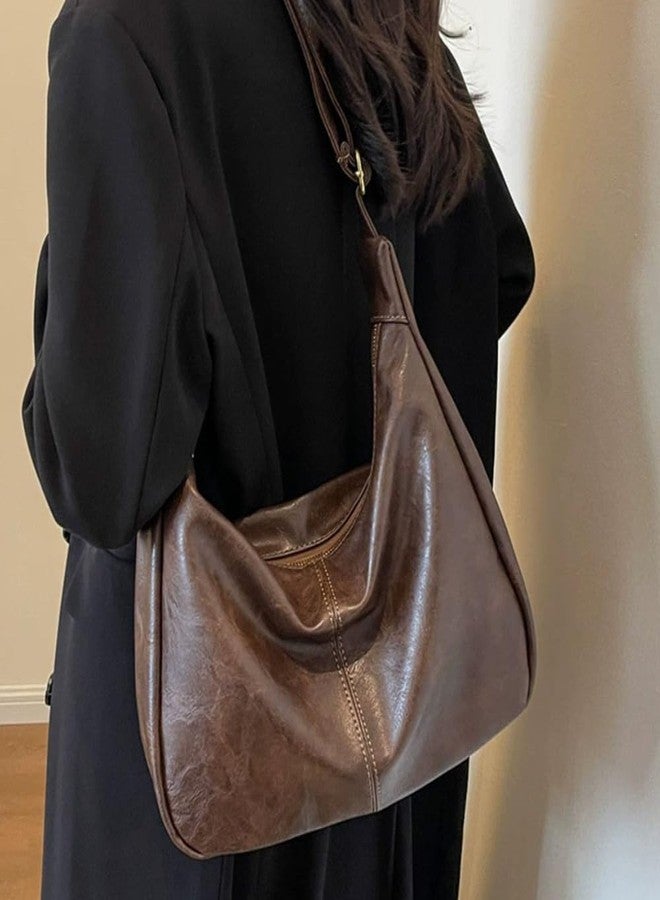 Geelyda Hobo Bag for Women - Vegan Leather Slouchy Shoulder Purse with Adjustable Strap & Zipper Closure - Brown - Image 5