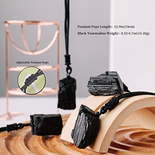 Apengshi Natural Black Tourmaline Necklace 3PCS Irregular Raw Stone Pendant Healing Crystal Necklace Meditation Reiki Energy Purification Energy Chakra Balance Security Protection Gift - Image 2