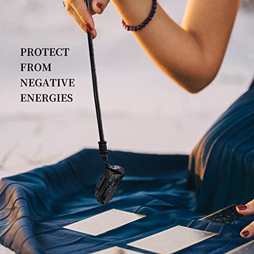 Apengshi Natural Black Tourmaline Necklace 3PCS Irregular Raw Stone Pendant Healing Crystal Necklace Meditation Reiki Energy Purification Energy Chakra Balance Security Protection Gift - Image 5