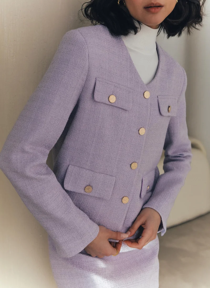 Lichi Straight-line gold-button tweed jacket