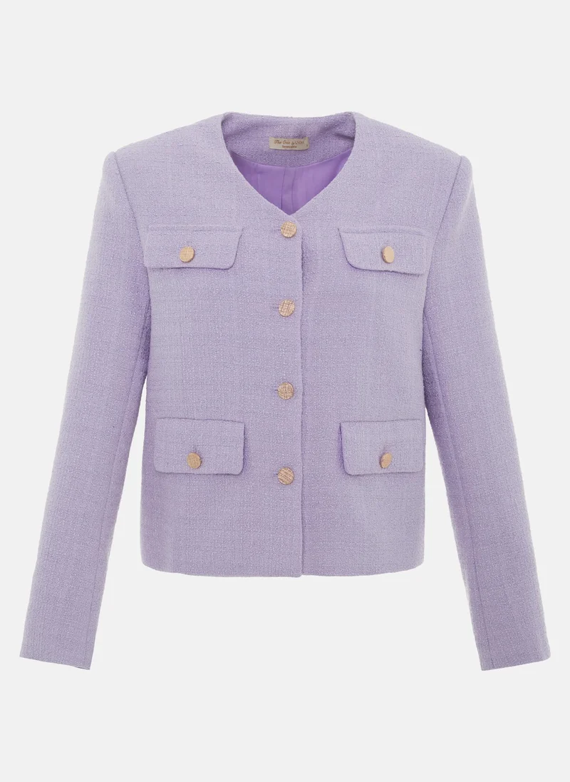 Lichi Straight-line gold-button tweed jacket