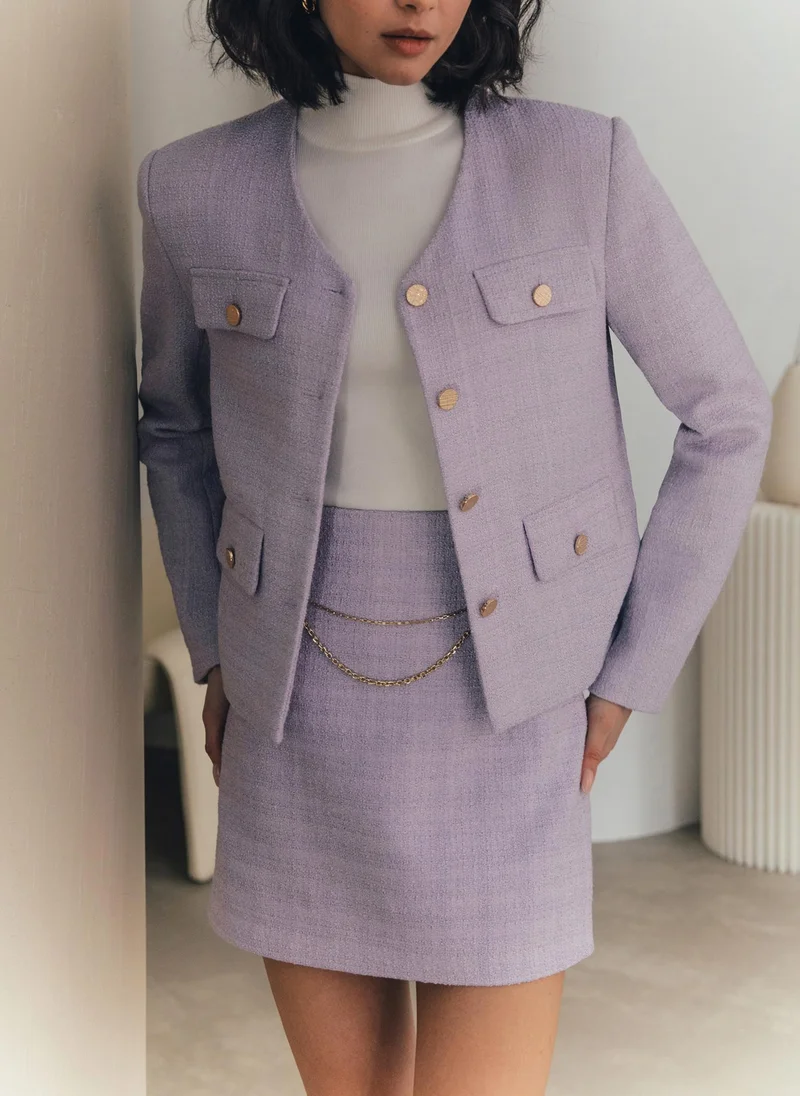 Lichi  Straight-line gold-button tweed jacket for Women | Best Price UAE