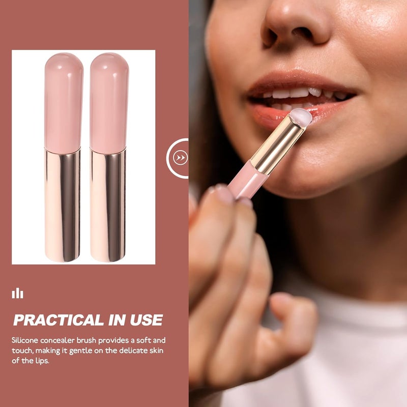 2pcs Silicone Lip Brush Applicators with Dustproof Caps, round Head Lipstick and Concealer Blending Brushes for Women’s Travel Makeup - Image 3