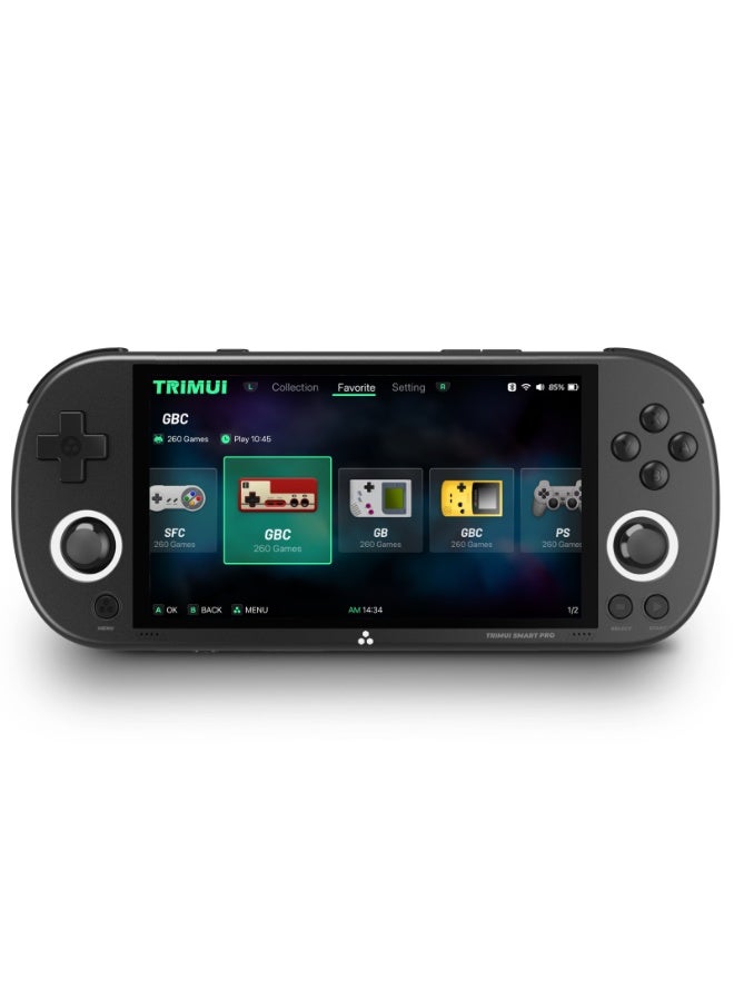 تريميو جهاز ألعاب ذكي برو ريترو، شاشة IPS بحجم 4.96 بوصة بدقة 720x1280، بطاقة TF مدمجة بسعة 64 جيجابايت، أجهزة ألعاب فيديو، بطارية ليثيوم بسعة 5000 مللي أمبير تدعم محاكيات متعددة، جهاز ألعاب عادي (أسود) - Image 1