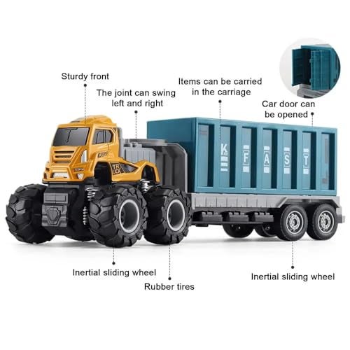 DARVICE Set of 2 Logistic Transportation Truck Toys Diecast Alloy Head with Friction Powered Trucks for Kids - Image 3