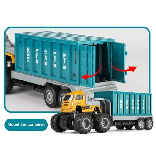 DARVICE Set of 2 Logistic Transportation Truck Toys Diecast Alloy Head with Friction Powered Trucks for Kids - Image 5