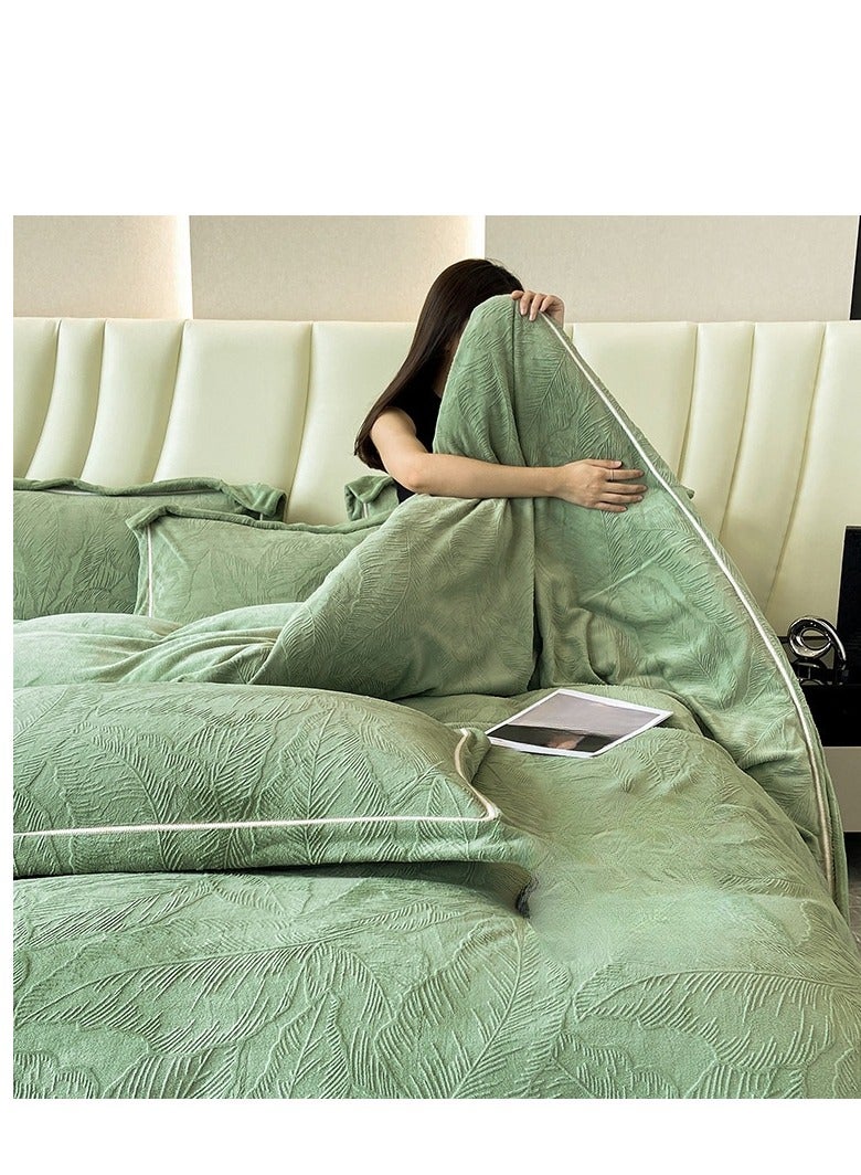 Fitted Sheet Style — ﻿ Carved Velvet Cloth Embroidered Wide Edge Milk Velvet Four Piece Bedding Set  - Image 1