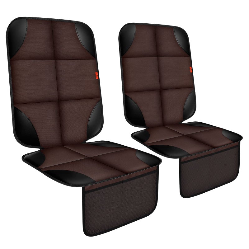 Xhyang Car Seat Protector 2 Pack Car Seat Cushion Mat Thickest Padding Waterproof 600D Fabric Car Seat Covers For Non-Slip Backing Mesh Pockets For Baby And Pet 2 Seat Protector Brown - Image 1