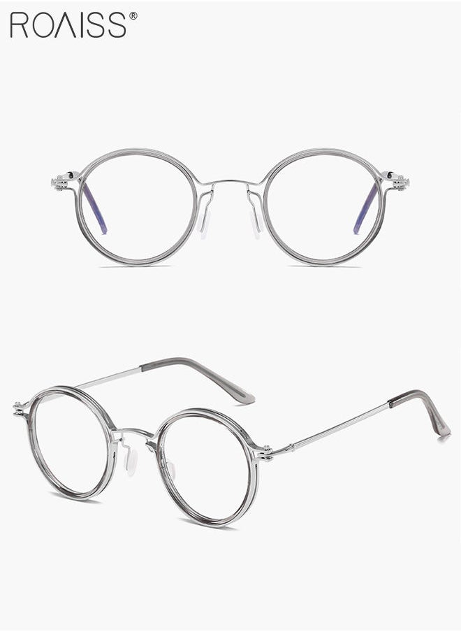 roaiss - Unisex Blue Light Blocking Glasses, Eye Strain UV Glare Blue Light Glasses, Men Steampunk Glasses Womens Retro Round Glasses Frames,Grey Silver - Image 1