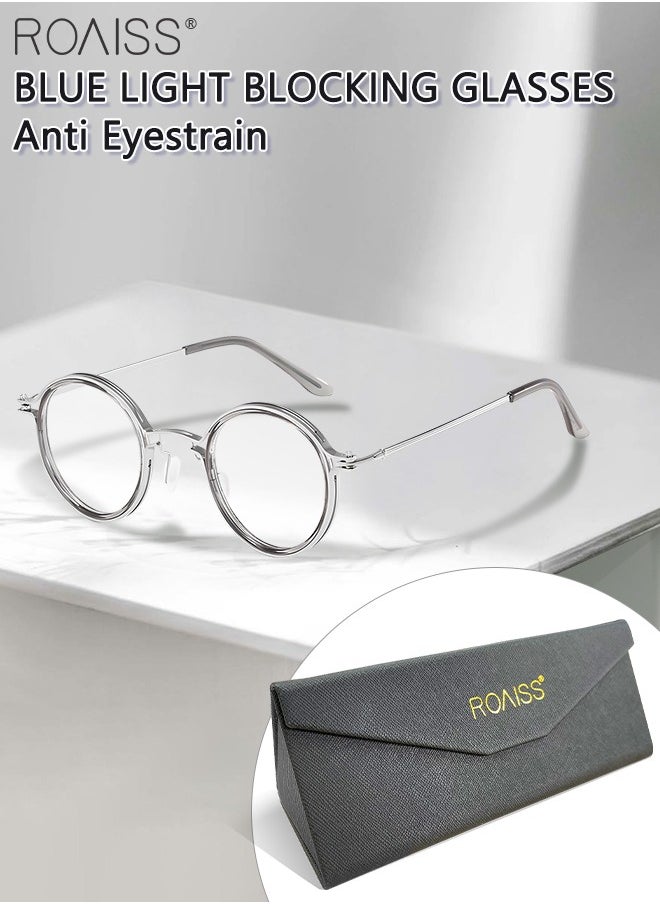 roaiss - Unisex Blue Light Blocking Glasses, Eye Strain UV Glare Blue Light Glasses, Men Steampunk Glasses Womens Retro Round Glasses Frames,Grey Silver - Image 1
