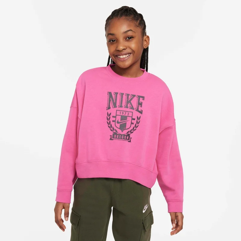 نايكي سبورتسوير سويتشيرت فليس اوفرسايزد كرو-نك للأطفال الكبار (للبنات)