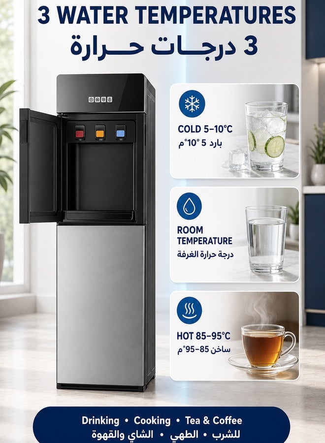 WALALLA Modern Minimalistic Bottom Loading Water Cooler Dispenser, 5 Gallon Bottle Water Cooler with 3 Temperature Settings, Cold/Hot/Room Temp, Removable Drip Tray for Home Office Use - Image 2