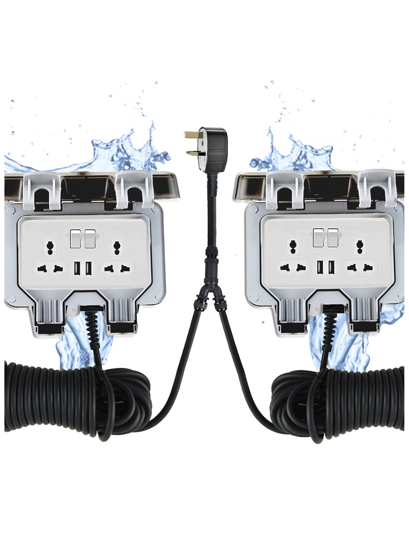 Hassan Hassan 2 USB Weatherproof Dual Universal Extension Socket 13A Waterproof with Heavy Duty Long Cord – Ideal for Garden, Garage, Kitchen, Outdoor IP66  - Image 1