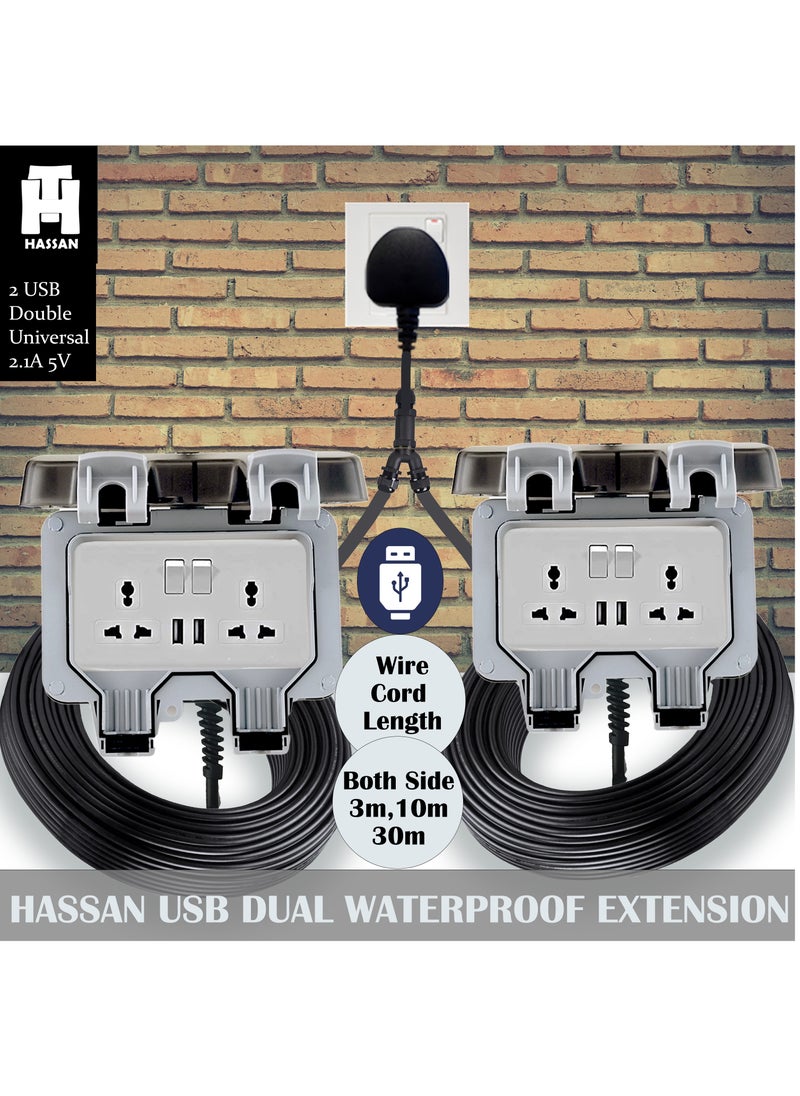 Hassan Hassan 2 USB Weatherproof Dual Universal Extension Socket 13A Waterproof with Heavy Duty Long Cord – Ideal for Garden, Garage, Kitchen, Outdoor IP66  - Image 4