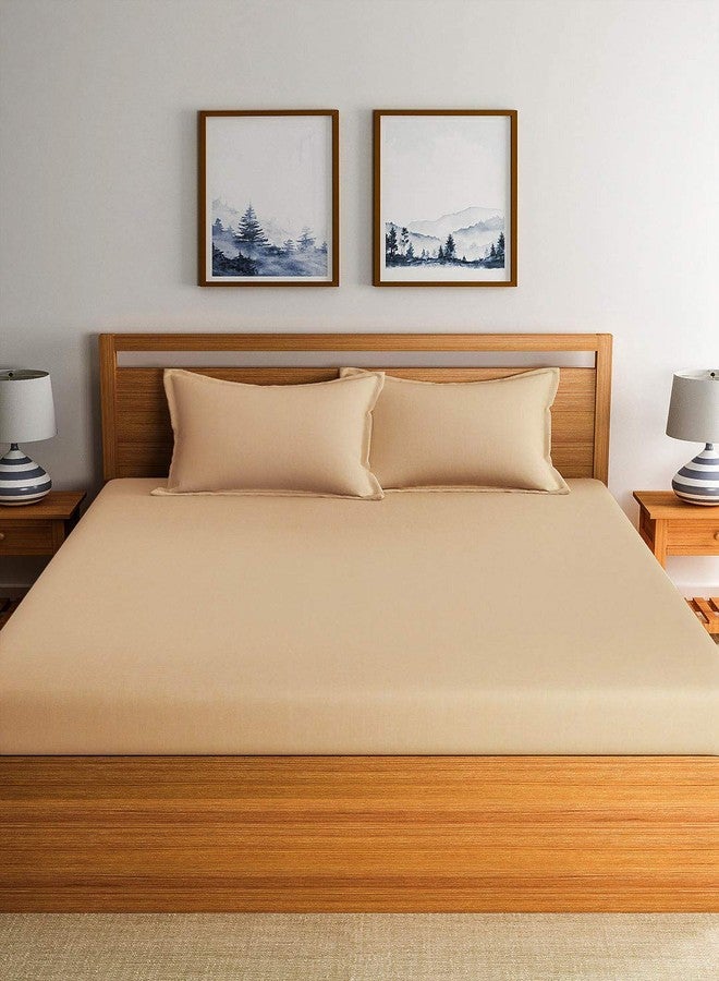 OPTRA - Basics Solid & Plain 300 Tc Microfiber 1 Bedsheet with 1 Pillow Cover, Size- (Single Bed, Beige) - Image 2
