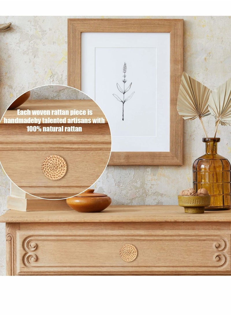 Y&D - Wooden Drawer Knobs, Rattan Dresser Knobs Round Handmade Wicker Woven and Screws for Boho Furniture Cabinets Handles Hardware Pulls Cabinet (6 6 Screws) - Image 1
