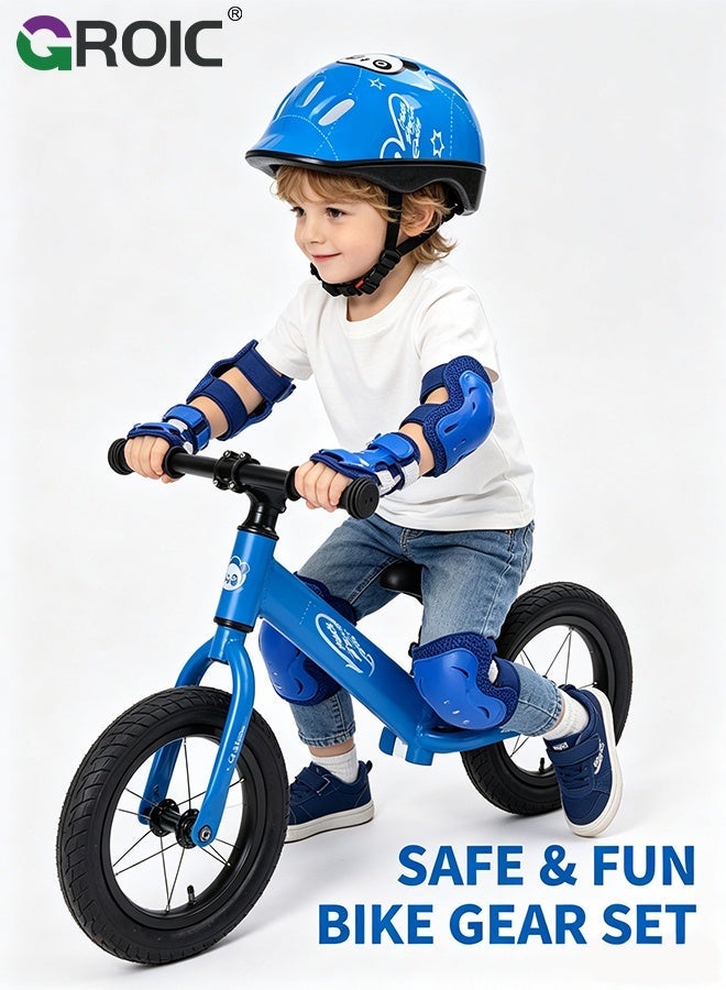 GROIC 7Pcs Kids Bike Helmet Set,Skateboard Knee Pads, Helmet Pad Set Protective Gear Set,Kids Helmet Set with Knee Elbow Wrist Pads for Skateboard Cycling Scooter Rollerblading(Blue-Panda) - Image 2