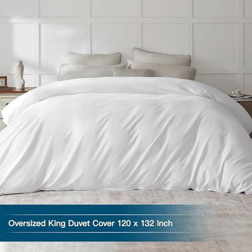 STWIENER Oversized King Plus Duvet Cover 120"x132", Only 1 Piece Extra Large Ultra Soft Microfiber White Duvet Cover for All Season Zipper Closure, 8 Corner Ties(1 Pc, White, Ala King 120x132 inches) - Image 2