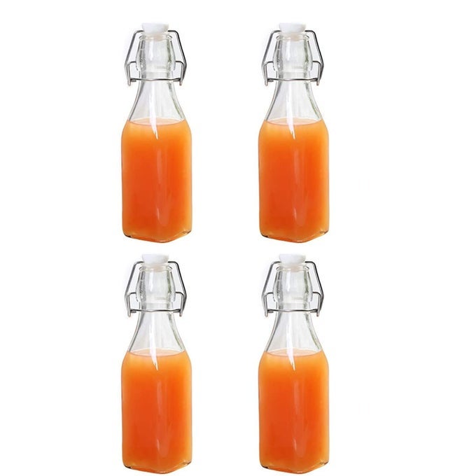 FLIP TOP GLASS BOTTLE CLASSIC SWING TOP GLASS BOTTLES WITH LIDS CLIP TOP PRESERVE BOTTLES FOR BEVERAGES OIL VINEGAR BEER WATER SODA SQUARE 250ML PACK OF 4
