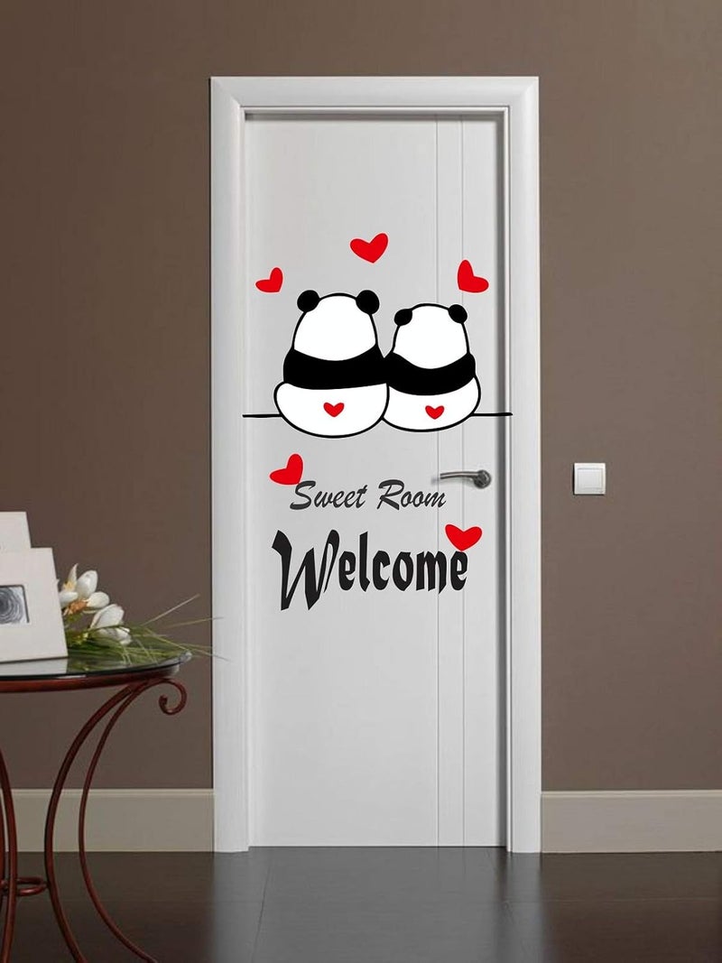 VCREATE DECOR Panda Welcome Door Wall Sticker Decal PVC VinylSize58 Cm X 53 Cm