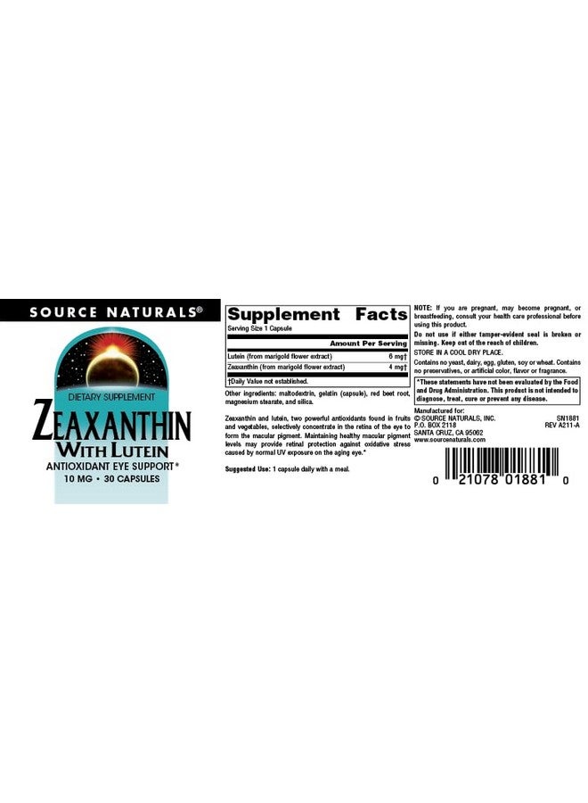 Source Naturals سورس ناتشورالز زياكسانثين مع لوتين، دعم مضاد للأكسدة للعين* 10 ملغ، 30 كبسولة - Image 4