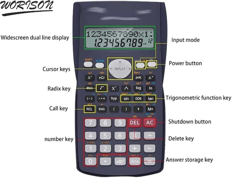 Worison RZ-82MS pro Scientific Calculators with 240 Multi-Functional Calculator 2 Lines LCD Display Ideal for Teachers College Students School Office Portable to Carry (Black) - Image 5