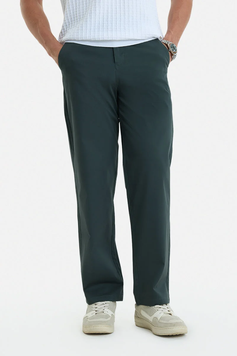 سنيتش Dark Grey Solid Wide Leg Streetwear Chinos