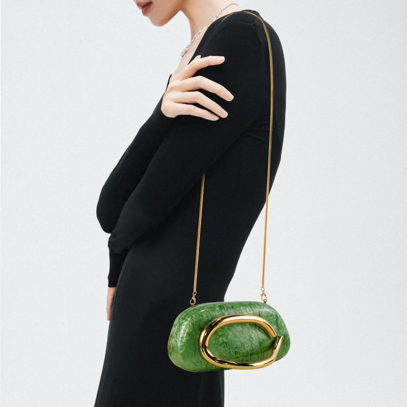 NEWROGENG Clutch Purses for Women Formal, Marble Acrylic Evening Bags with Chain, Trendy Metal Handle Purses and Handbags 2025, Marble Green - Image 4