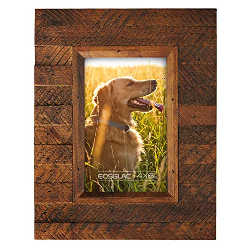 Eosglac Wooden Picture Frame 4x6 inch, Wood Plank Design with Rustic Brown Finish, Wall Mounting or Tabletop Display, Handmade Photo Frame (4x6, Brown) - Image 1
