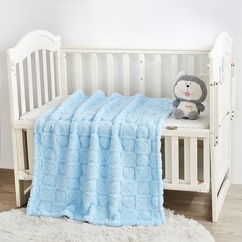 Yurhap Sherpa Fleece Baby Blanket Heart Checkered Blanket, Ultra Soft Fluffy Premium Baby Blankets for Boys Girls, Cozy Infant Toddler Newborn Receiving Blankets for Crib Stroller 30”×40” (Blue) - Image 2