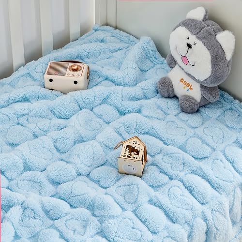 Yurhap Sherpa Fleece Baby Blanket Heart Checkered Blanket, Ultra Soft Fluffy Premium Baby Blankets for Boys Girls, Cozy Infant Toddler Newborn Receiving Blankets for Crib Stroller 30”×40” (Blue) - Image 4