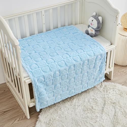 Yurhap Sherpa Fleece Baby Blanket Heart Checkered Blanket, Ultra Soft Fluffy Premium Baby Blankets for Boys Girls, Cozy Infant Toddler Newborn Receiving Blankets for Crib Stroller 30”×40” (Blue) - Image 5