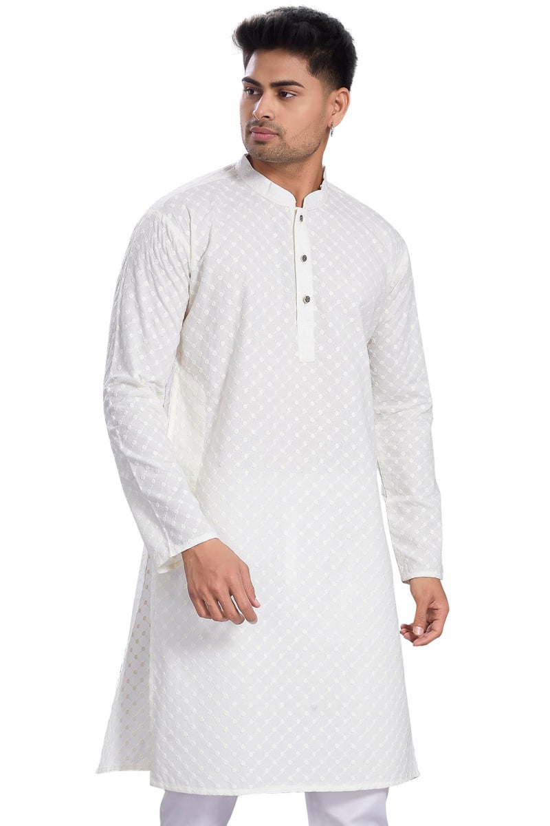DIVISIVE Men's Thread Embroidered Cotton Only Slim Fit Kurta (DKRT1071_XXXL_Off White) - Image 1