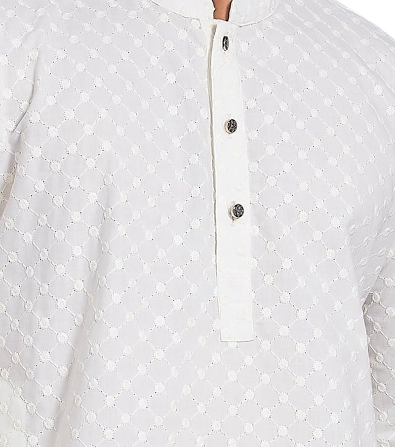 DIVISIVE Men's Thread Embroidered Cotton Only Slim Fit Kurta (DKRT1071_XXXL_Off White) - Image 2