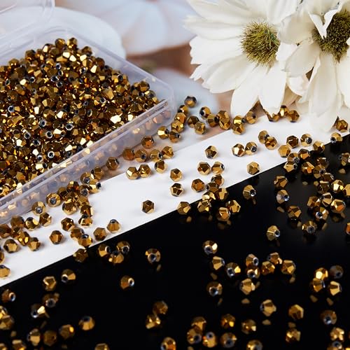 Laopottbeads 1100PCS 4mm Bicone Crystal Glass Beads for Jewelry Making, Sparkling Mini Beads for Suncatchers, DIY Bracelets & Craft Projects (Coffee Gold) - Image 2