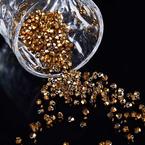 Laopottbeads 1100PCS 4mm Bicone Crystal Glass Beads for Jewelry Making, Sparkling Mini Beads for Suncatchers, DIY Bracelets & Craft Projects (Coffee Gold) - Image 4