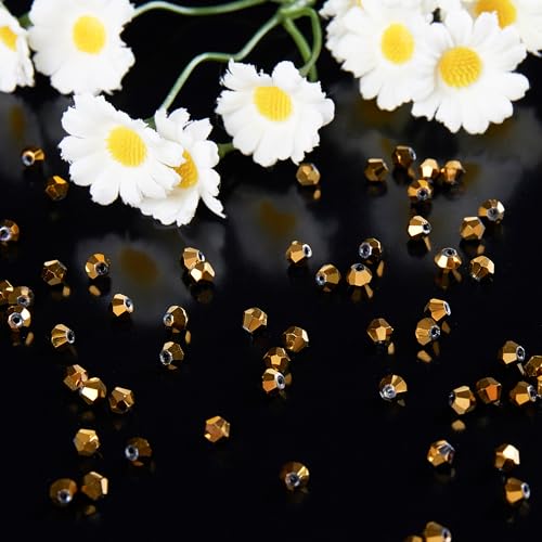 Laopottbeads 1100PCS 4mm Bicone Crystal Glass Beads for Jewelry Making, Sparkling Mini Beads for Suncatchers, DIY Bracelets & Craft Projects (Coffee Gold) - Image 3