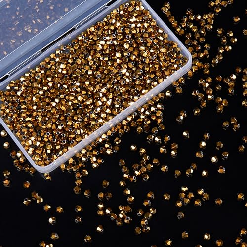 Laopottbeads 1100PCS 4mm Bicone Crystal Glass Beads for Jewelry Making, Sparkling Mini Beads for Suncatchers, DIY Bracelets & Craft Projects (Coffee Gold) - Image 1
