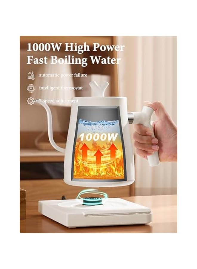 تراسل غلاية مياة كهربائية بتصميم عنق إوزة من الستانلس ستيل 304 مع مؤشر لدرجة الحرارة من اتش وين-يو، مع درجة حرارة ثابتة، خاصية الإيقاف التلقائي، لوحة شاشة تعمل باللمس، تسخين سريع 1000 واط، (أبيض)  - Image 5