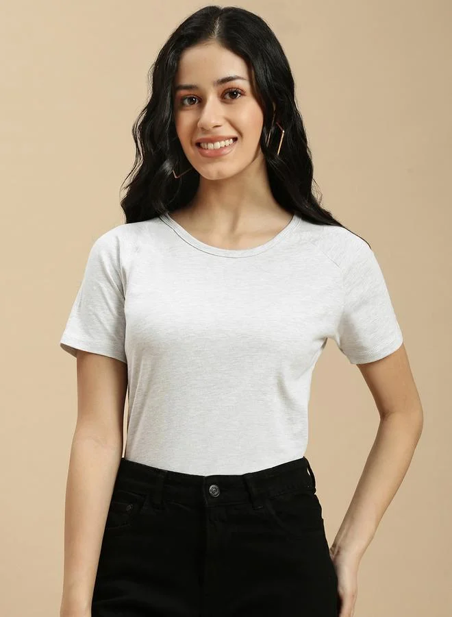ECOLORE Off White Solid Raglan Sleeve Top
