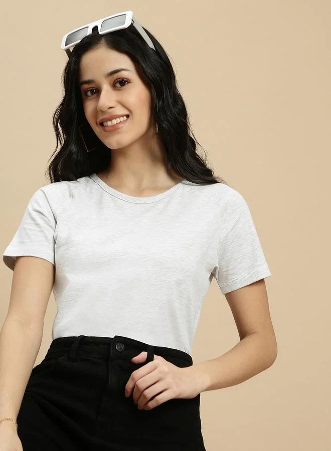 ECOLORE Off White Solid Raglan Sleeve Top