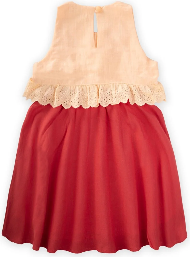 Cigit Two Color Lace Waist Dress 2-7 Years Yavruağzı