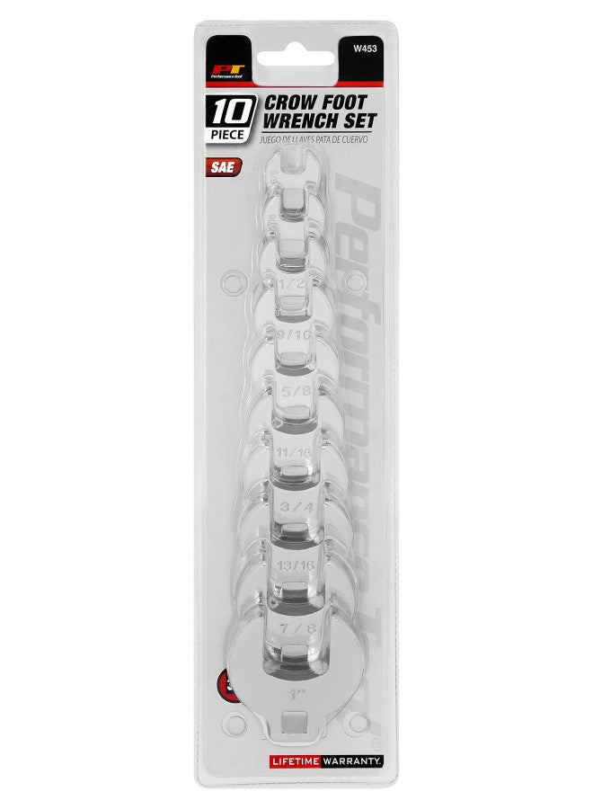 Performance Tool W453 10-Piece SAE Open End Crowfoot Wrench Set - Image 2