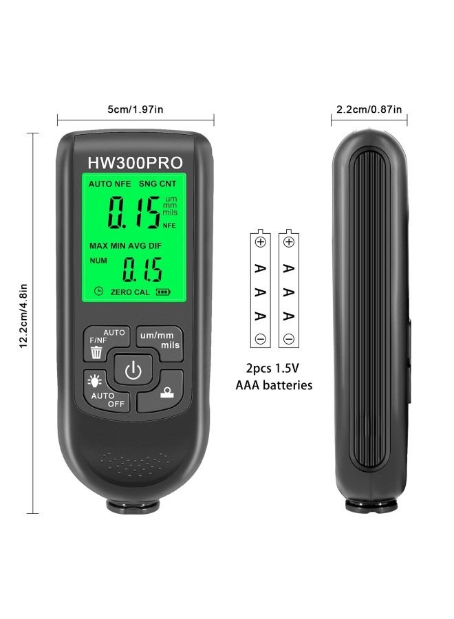 جهاز قياس سمك طلاء السيارات HW-300PRO ، مقياس طلاء Fe  NFe تلقائي 0-2000UM مع أدوات طلاء السيارات اليدوية (أسود) - Image 5