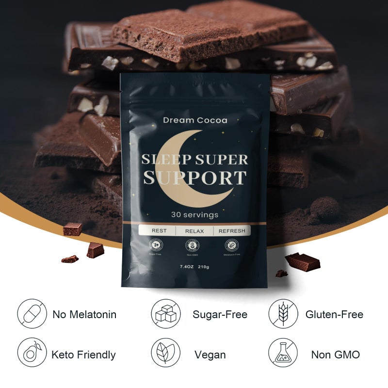 كوكو ساخن بالمغنيسيوم - مشروب الشوكولاتة الساخنة الطبيعي الخالي من الميلاتونين لمساعدة النوم للبالغين مع فطر الريشي، L-ثيانين وزنك جليسينات - دعم الاسترخاء والنوم المريح، قهوة الفطر، 30 حصة - Image 5
