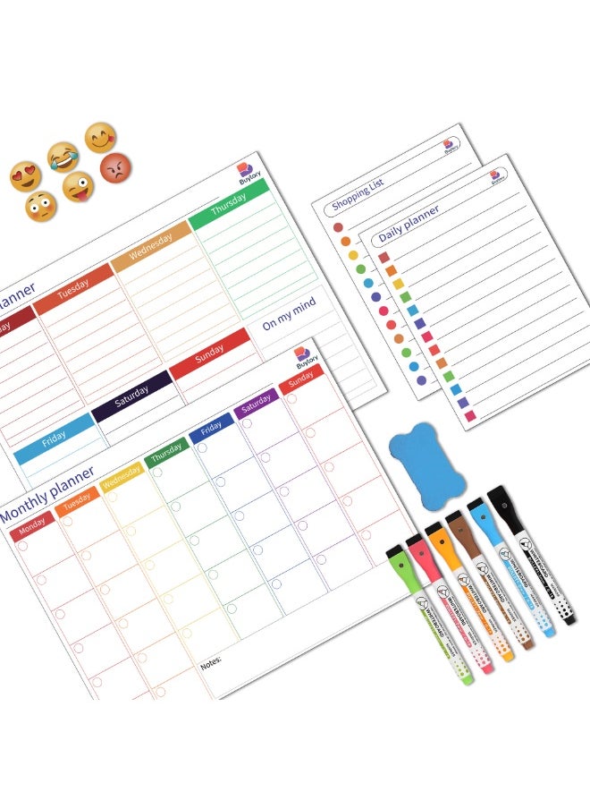 Buytory Magnetic Dry Erase Calendar Set for Fridge – Monthly, Weekly, Daily Planners + Shopping List – Includes 6 Fine Tip Markers, Magnetic Buckles & Eraser – Home & Office Organizer  - Image 2