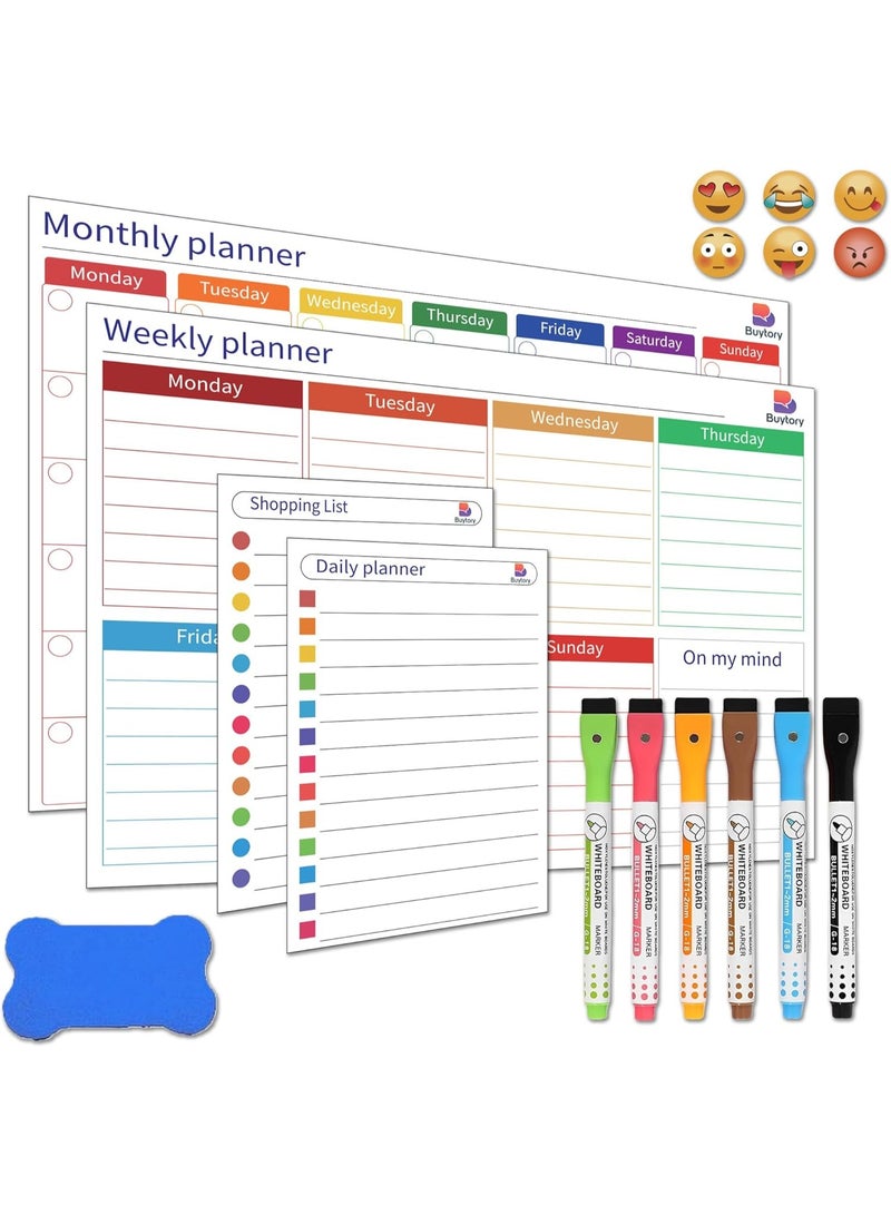 Buytory Magnetic Dry Erase Calendar Set for Fridge | Monthly, Weekly & Daily Planner with Meal Planner | 6 Fine Tip Markers, Magnetic Buckles & Eraser | Home & Office Organizer - Image 1