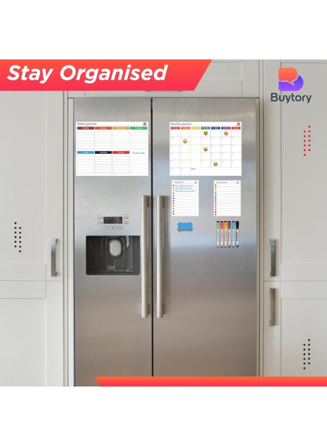 Buytory Magnetic Dry Erase Calendar Set for Fridge | Monthly, Weekly & Daily Planner with Meal Planner | 6 Fine Tip Markers, Magnetic Buckles & Eraser | Home & Office Organizer - Image 3